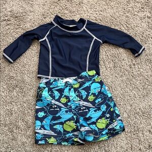 Baby Swim Set - Navy and Blue Shark Print